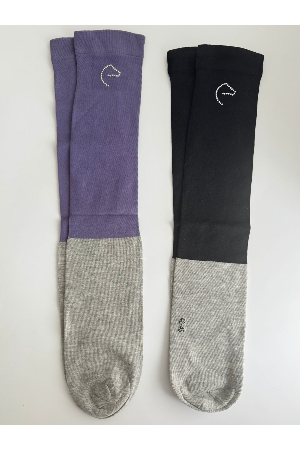 Ebr atelier MOR SİYAH 2Lİ DİZALTI ÇORAP SETİ 42-45