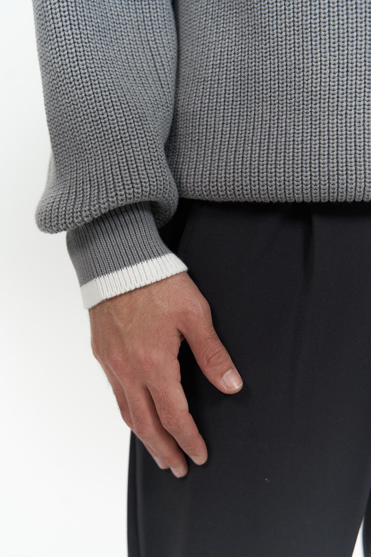 MAİ COLLECTİON-Carter Double Collar Detailed Gray Men's Knitwear Sweater 5