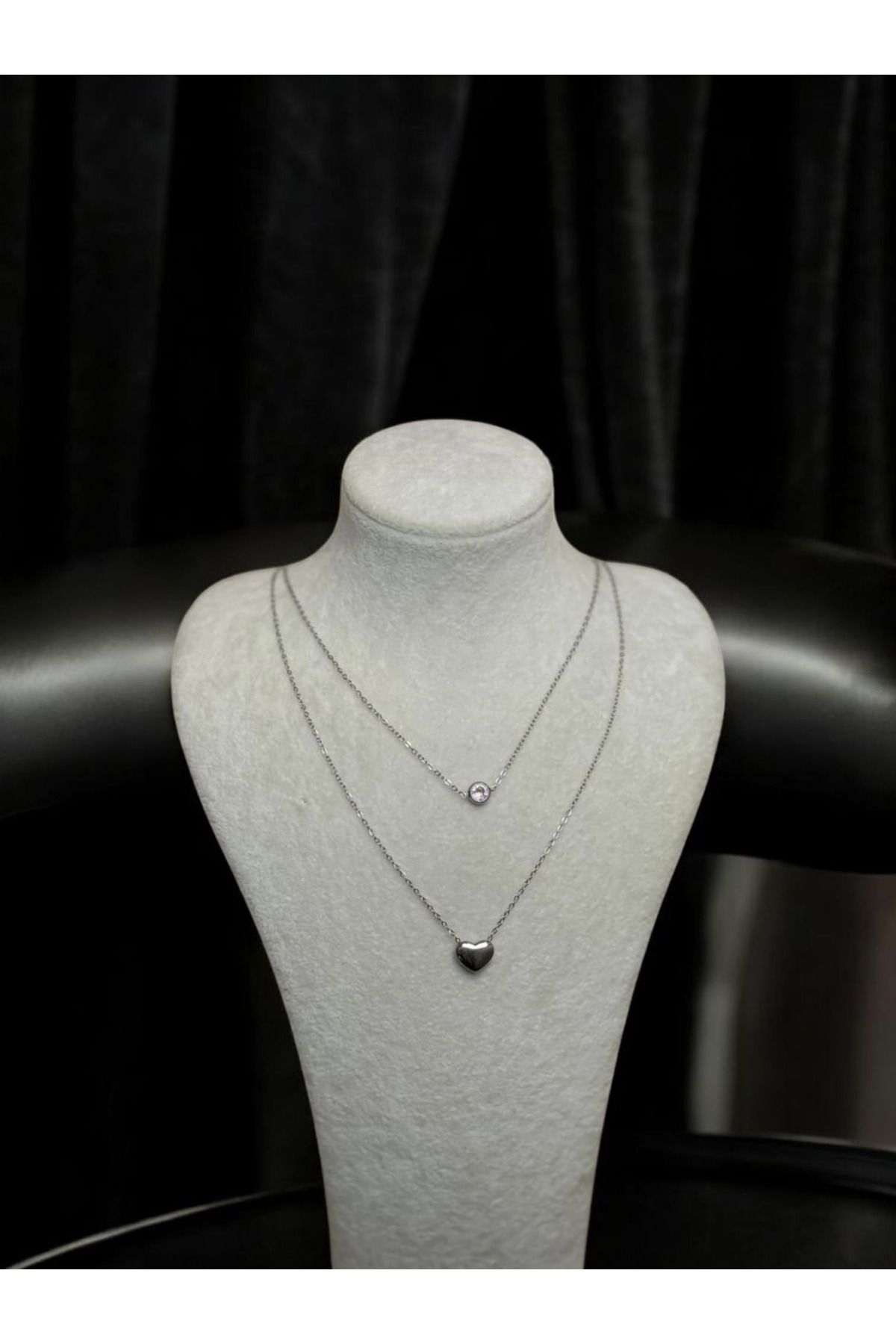 XUPING JEWELRY İç kalpli taşlı, çift Çelik kolye