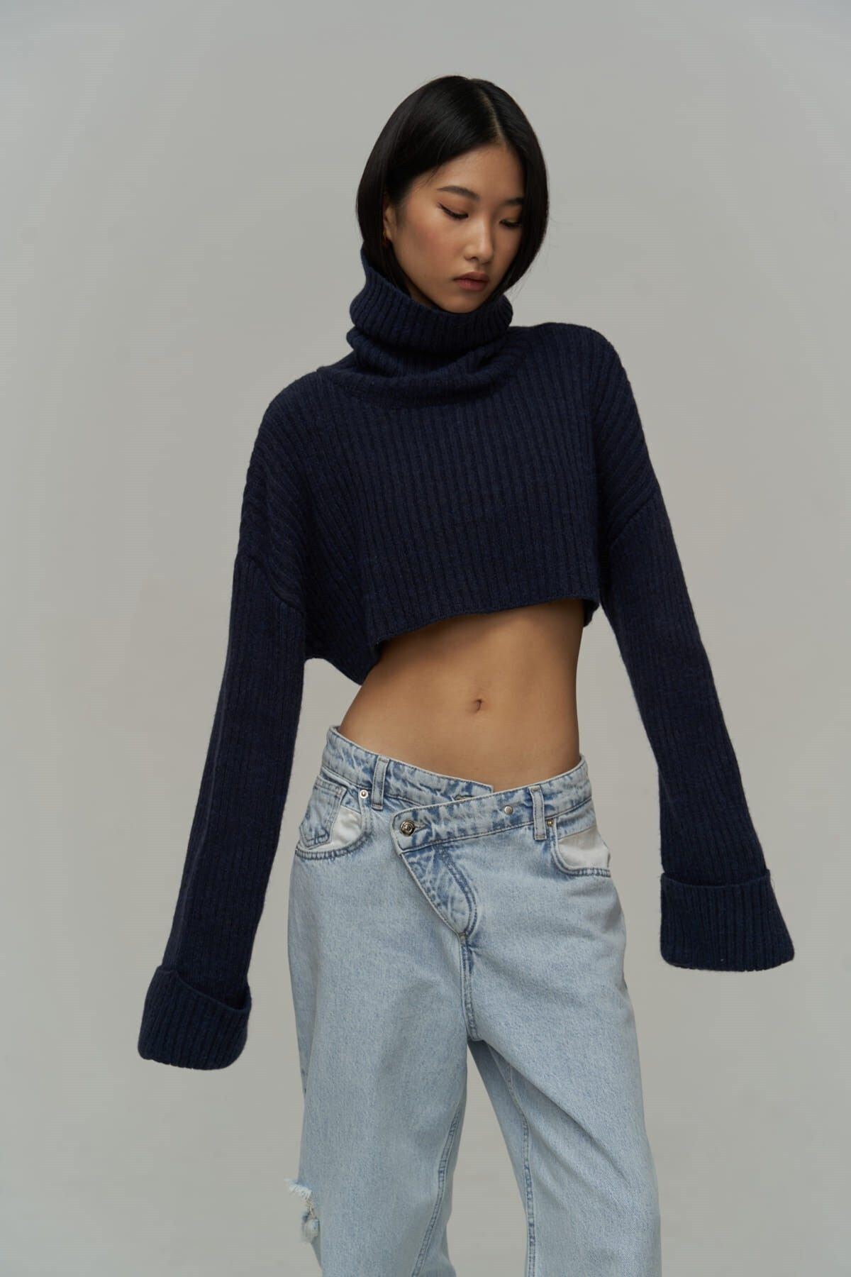 MAİ COLLECTİON-Revue High-Rise Marineblauer Crop-Pullover 3