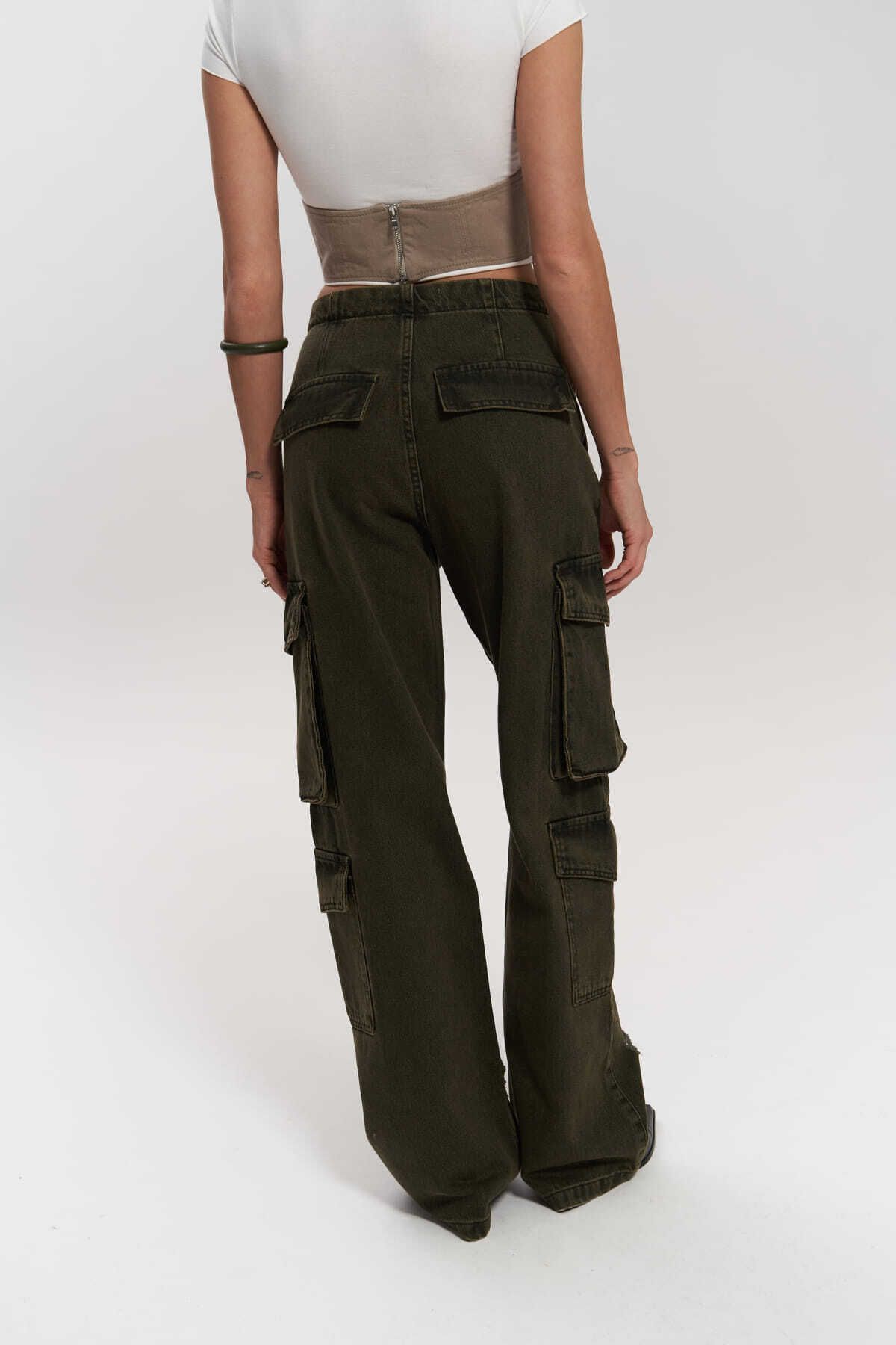 MAİ COLLECTİON-Pantaloni cargo cu detalii rupte Dries Dirty Green 5