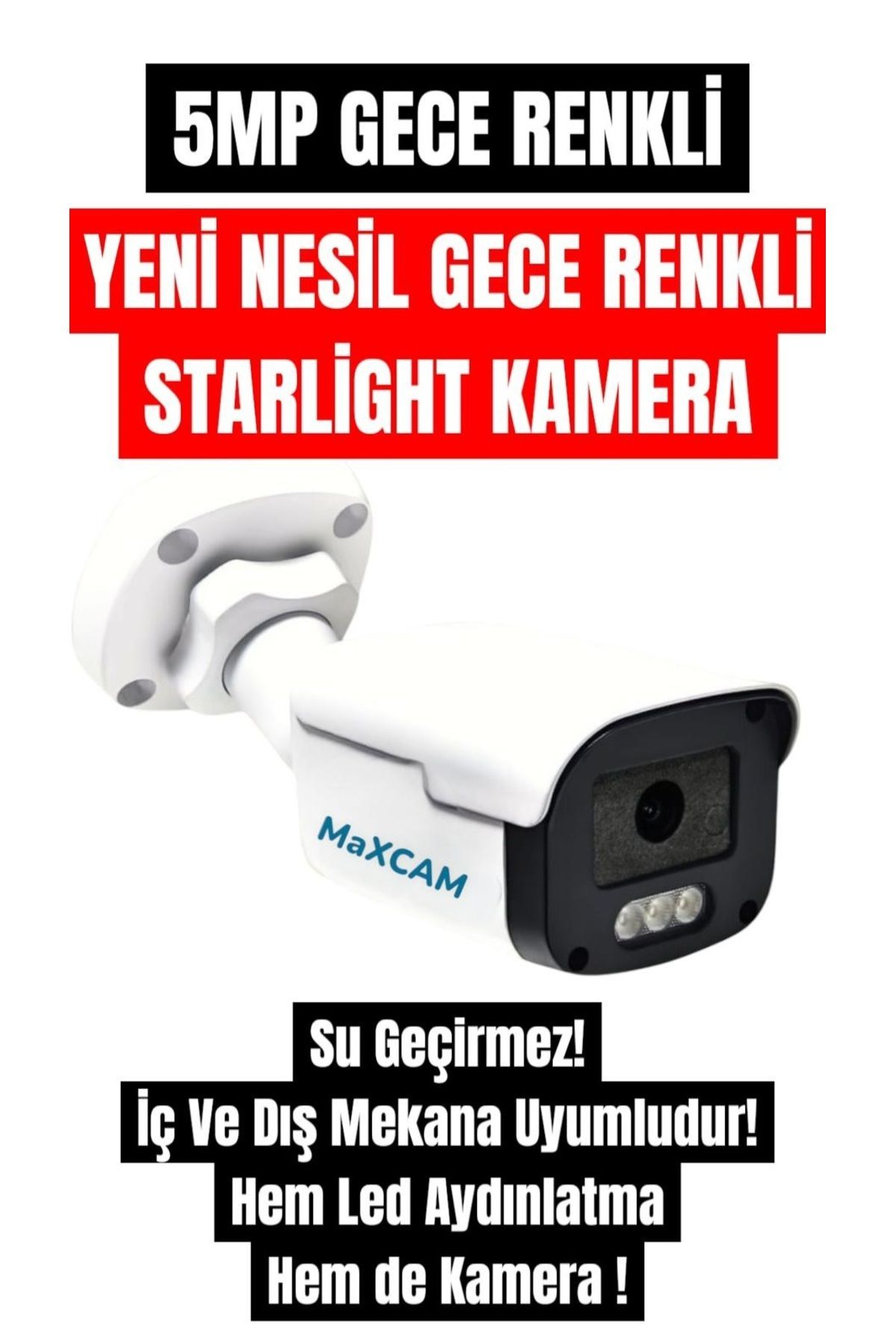 Gece Renkli - 5 MP 1080P Full HD AHD Güvenlik Kamerası - Dış Mekan Güvenlik Kamerası - Sert Plastik