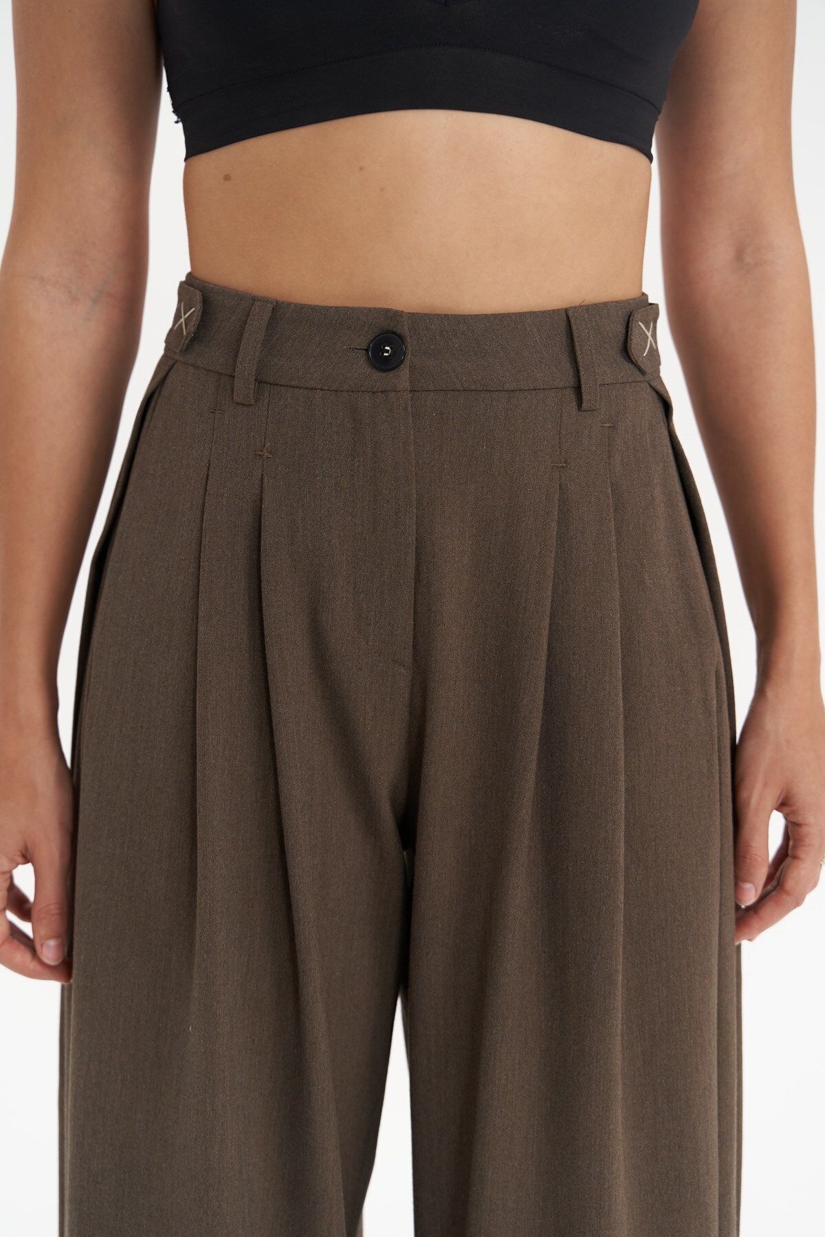 MAİ COLLECTİON-Buller Belt Detail Brown Trousers 3