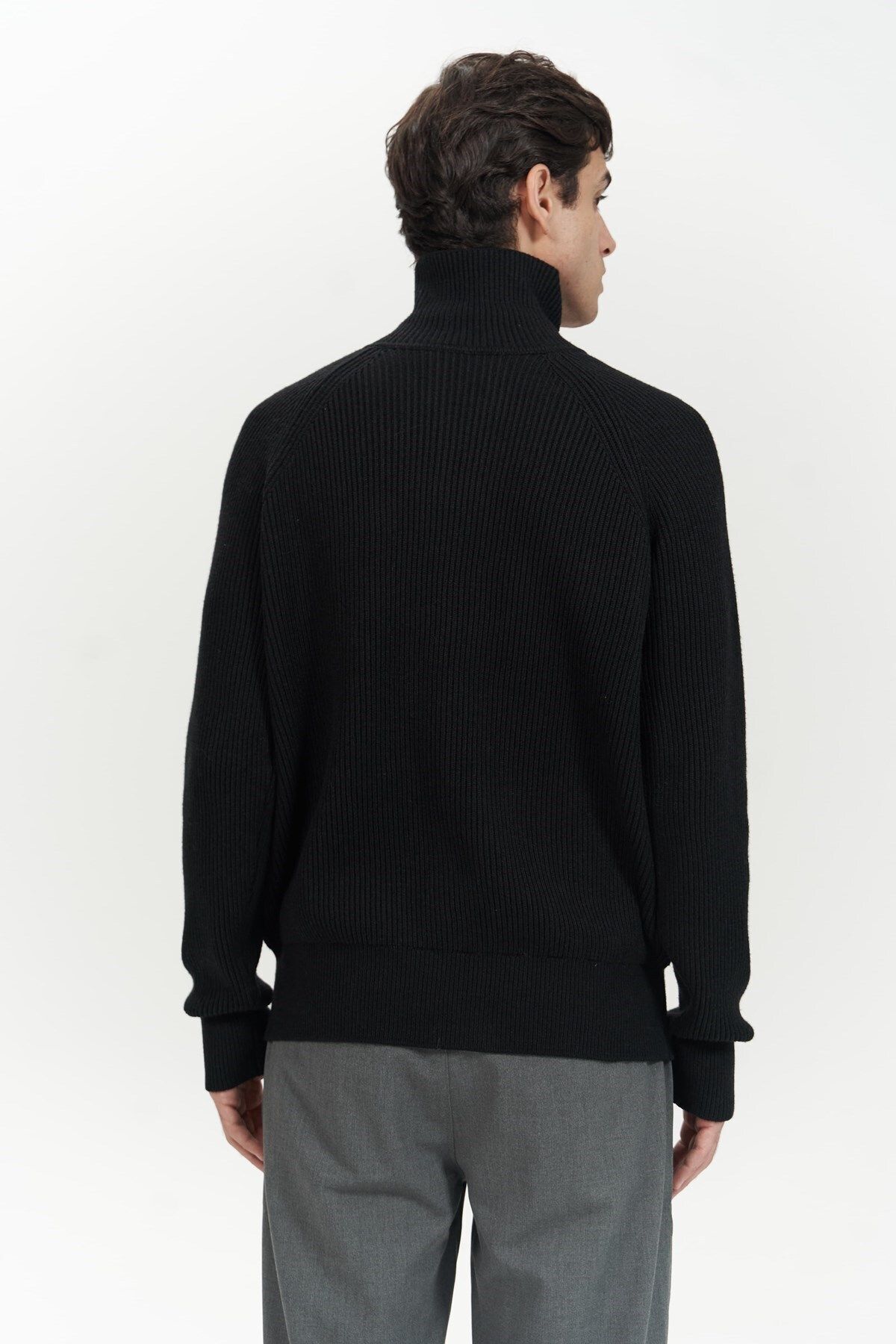 MAİ COLLECTİON-Μαύρο ανδρικό πλεκτό πουλόβερ Brock Full Zip 4
