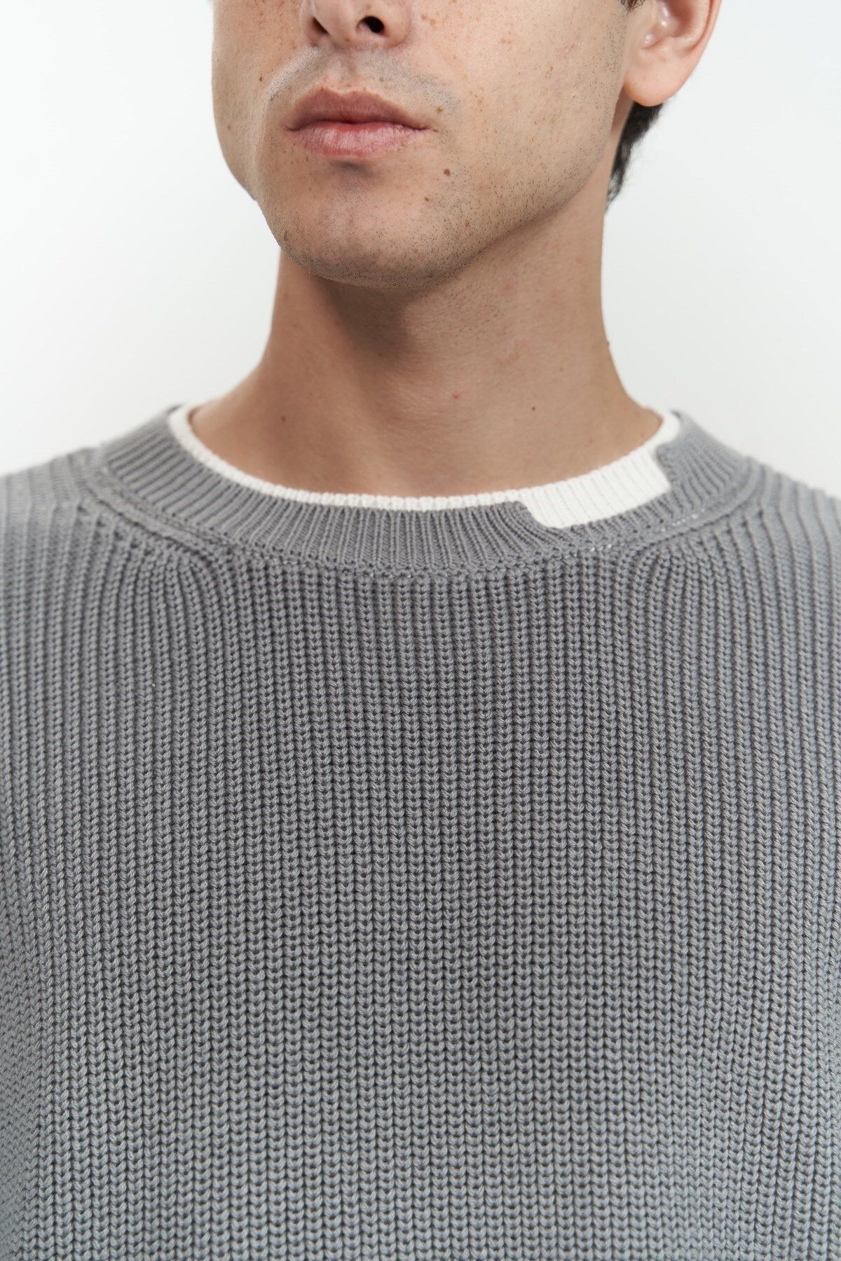 MAİ COLLECTİON-Carter Double Collar Detailed Gray Men's Knitwear Sweater 4
