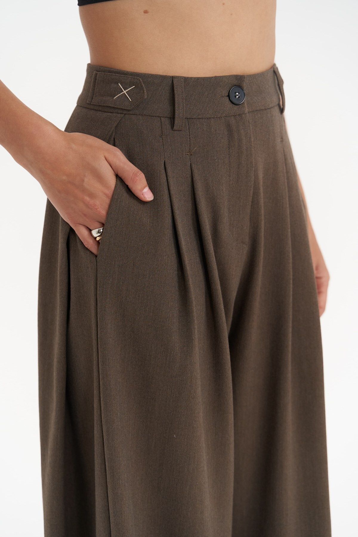 MAİ COLLECTİON-Buller Belt Detail Brown Trousers 4