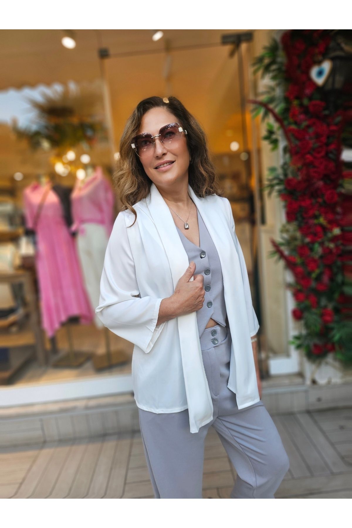 CsChicShop Saten Kimono Beyaz Ceket