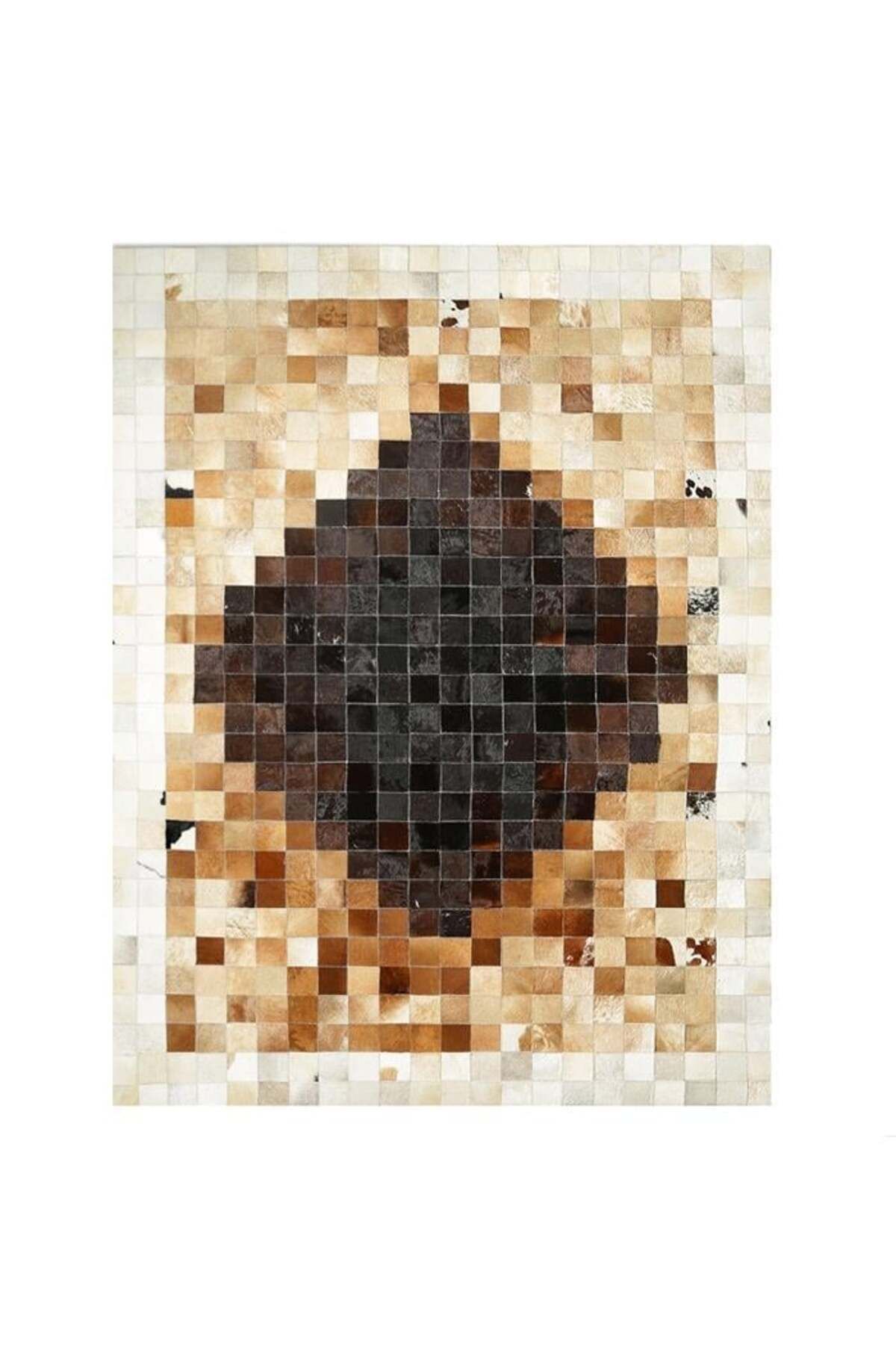 Grandhedefhalı Krem Kahverengi Rengi Patchwork Deri Halı