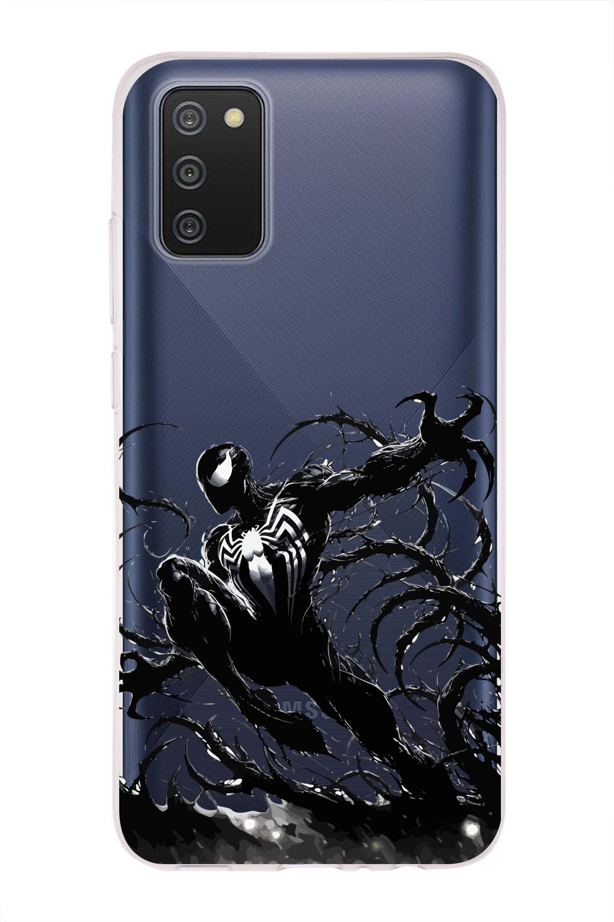 moonset Samsung Galaxy A02S Uyumlu Siyah Örümcek Tasarımlı Baskılı Şeffaf Telefon Kılıfı