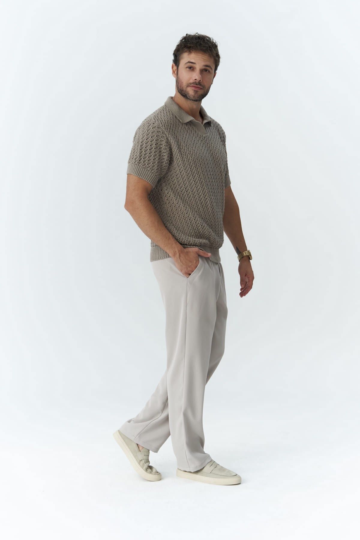 MAİ COLLECTİON Spodnie Męskie Wells Beige Mężczyzna - 38