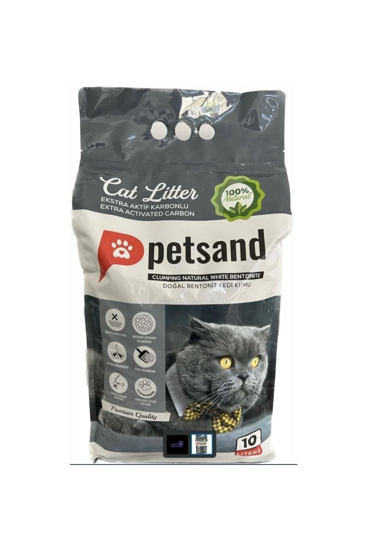 PETSAND Aktif Karbonlu Topaklaşan Kedi Kumu 10 lt