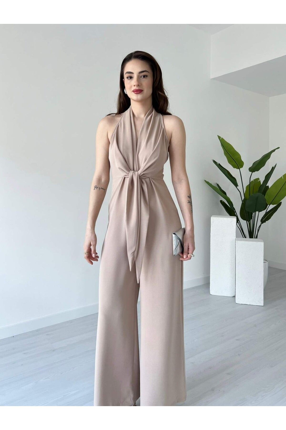 tiamoda Önden Bağlamalı Bol Paça Tulum