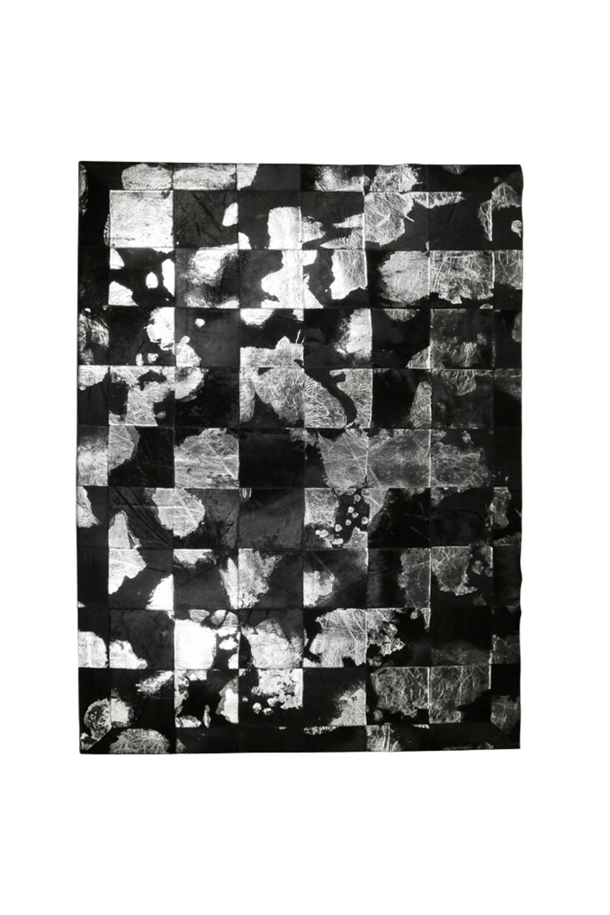 Grandhedefhalı GümüşVaraklı Siyah Rengi Patchwork Deri Halı