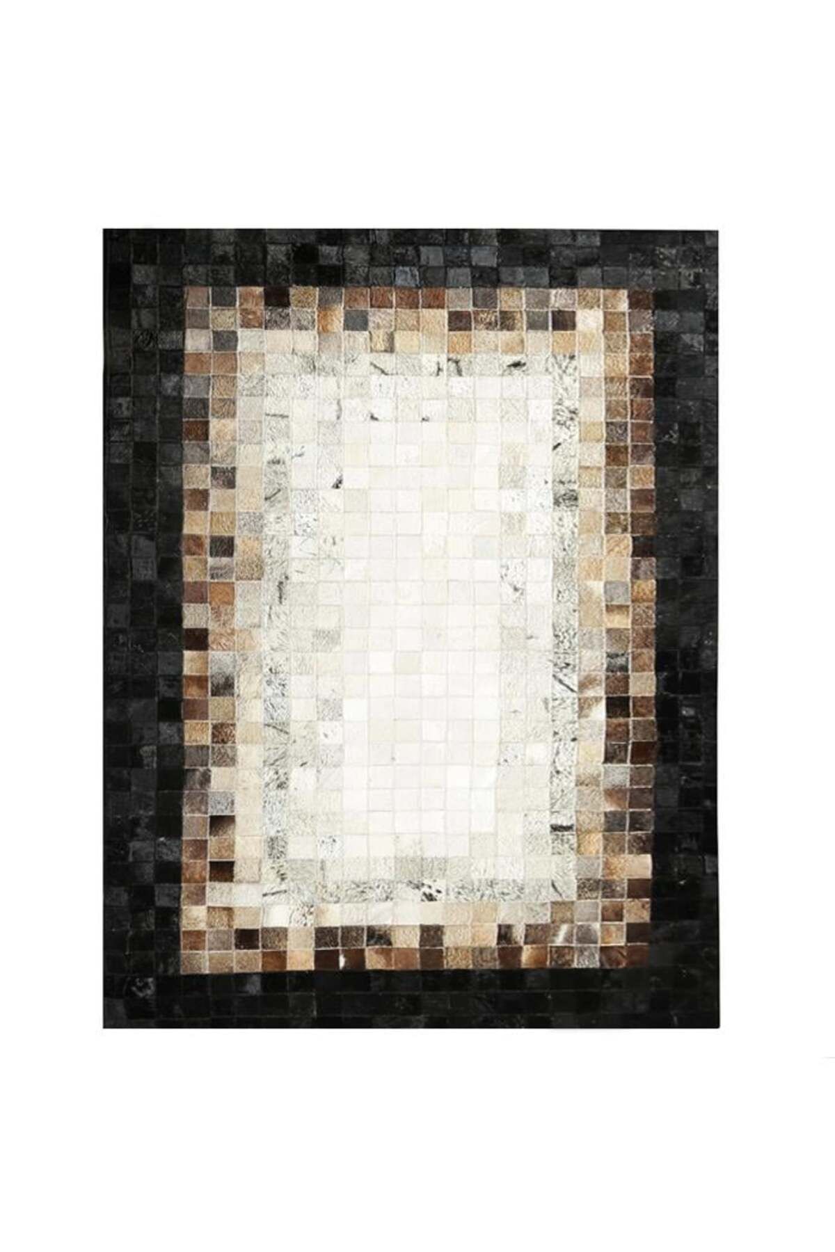 Grandhedefhalı Krem Siyah Rengi Patchwork Deri Halı