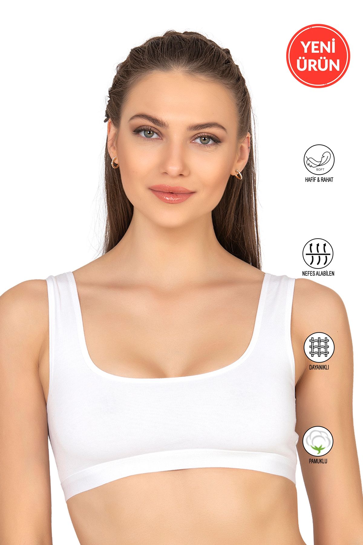 ÖZKAN underwear Özkan 27407 Kadın Pamuklu Likralı Çıkarılabilir Pedli Balensiz Süprem Kumaş Rahat Kalın Askılı Sütye