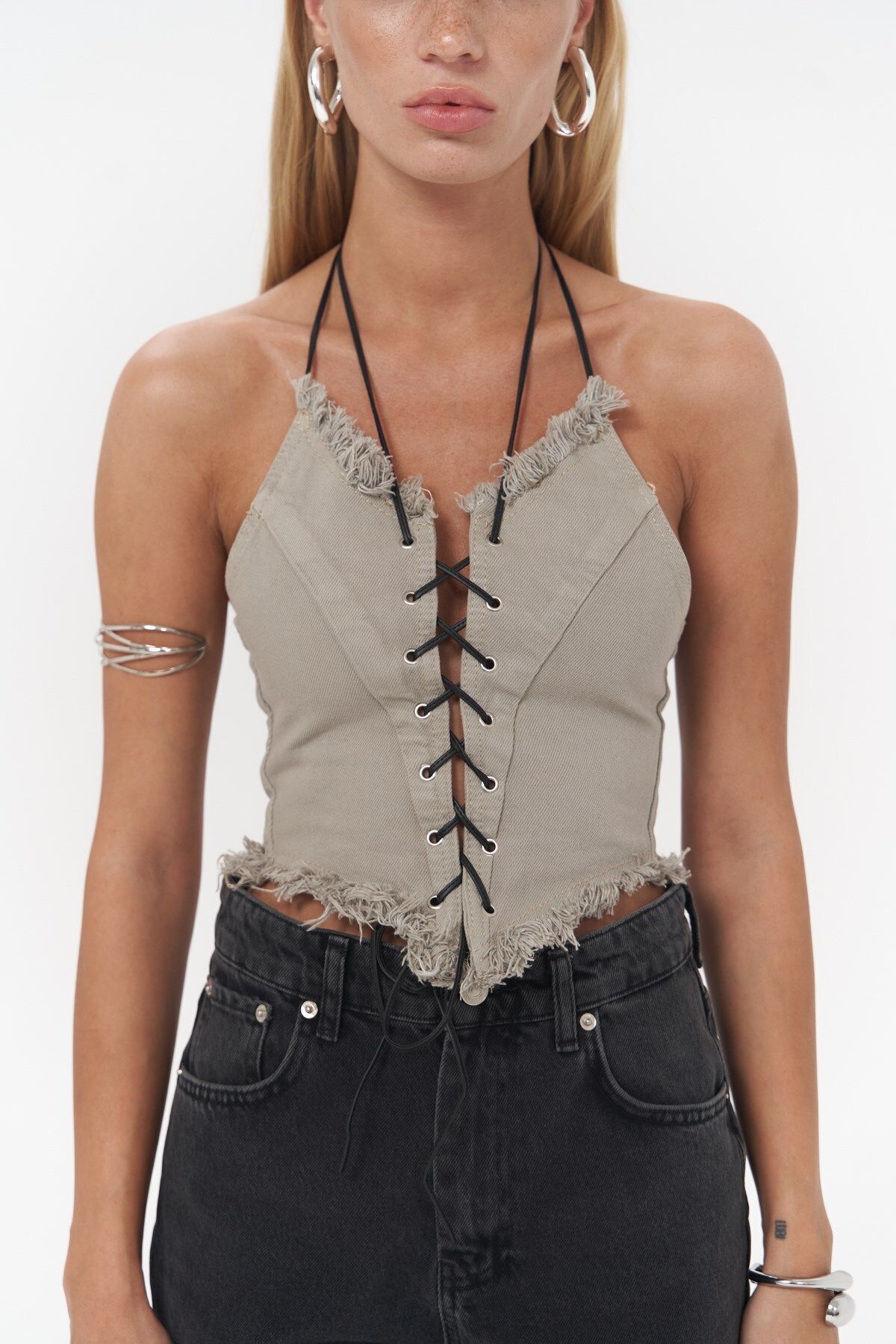 MAİ COLLECTİON-Toni Rope Detail Gray Jean Crop 7