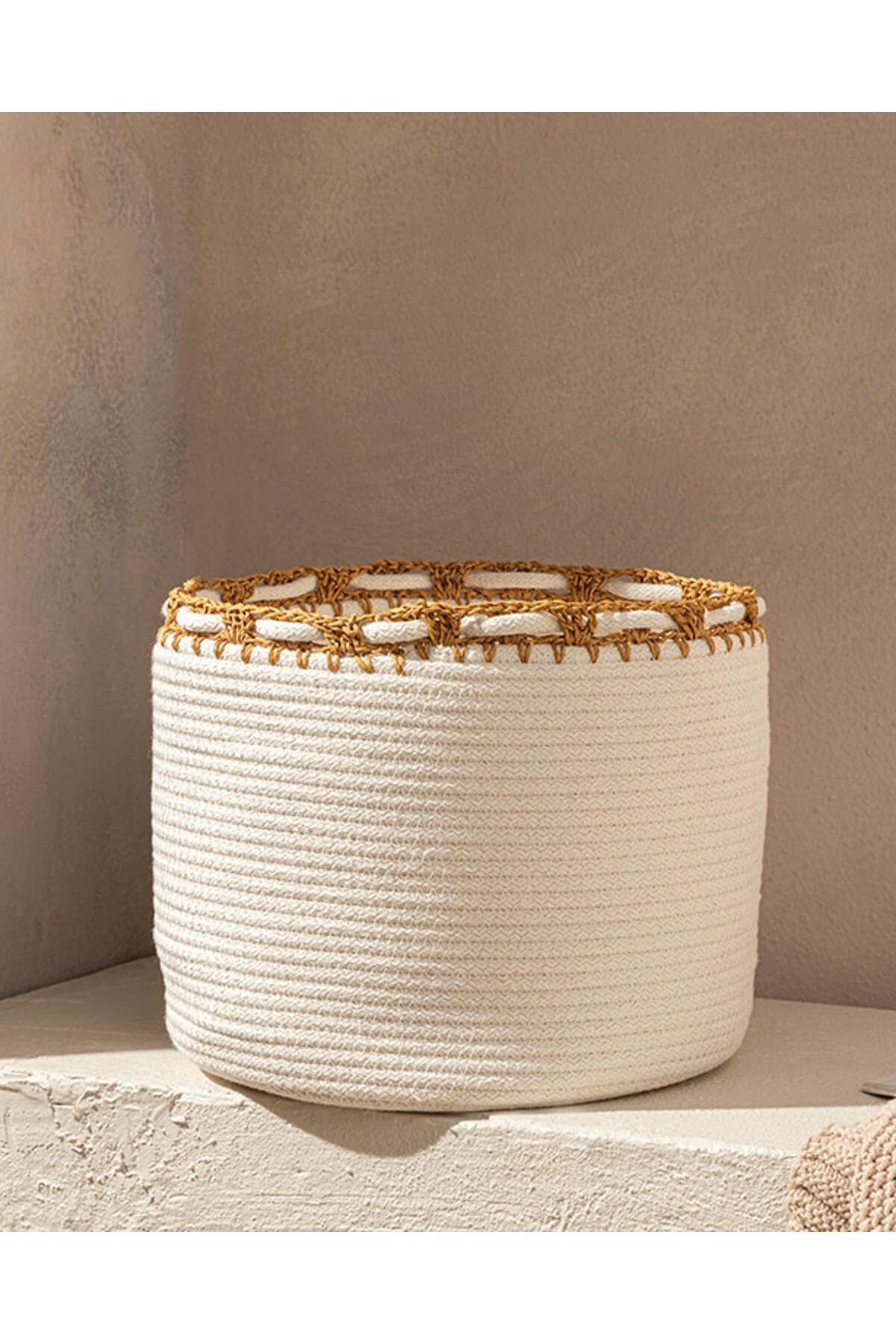 STOREMAX shopmst Home Lace Örgü Sepet 25x25x20,5 cm Ekru Life Buystore 1006387