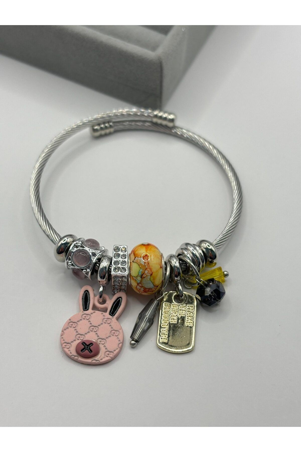 stainles steel Lianes Çelik Pembe Ayı Charm Bileklik