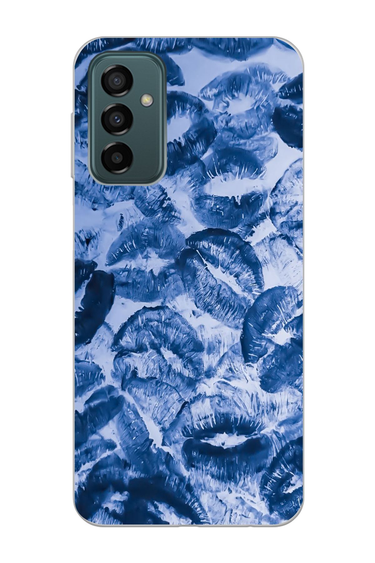 moonset Samsung Galaxy M13 / M23 Uyumlu Mavi Dudaklar Tasarımlı Baskılı Şeffaf Telefon Kılıfı