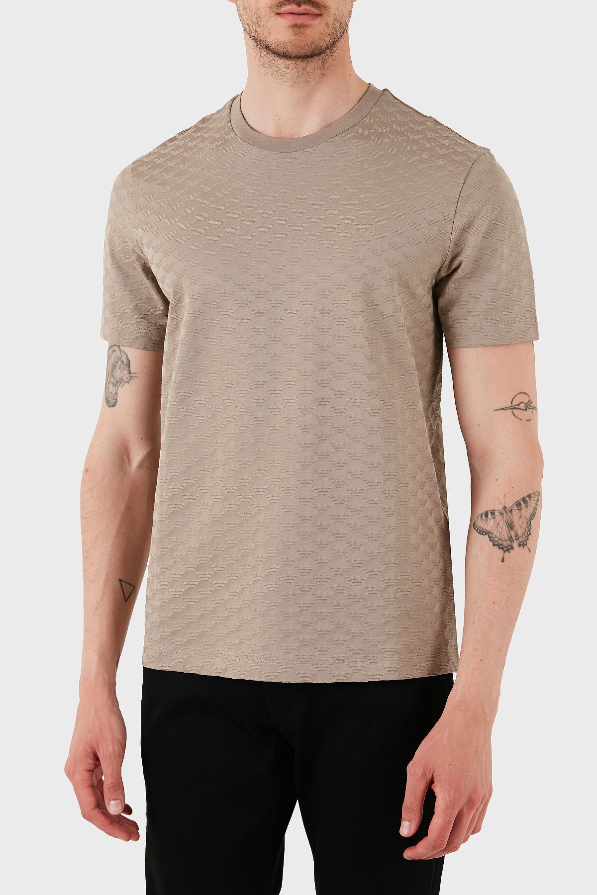 Emporio Armani Tamamı Logolu % 100 Pamuk Slim Fit Bisiklet Yaka T Shirt Erkek T SHİRT 8N1TL7 1JHWZ U