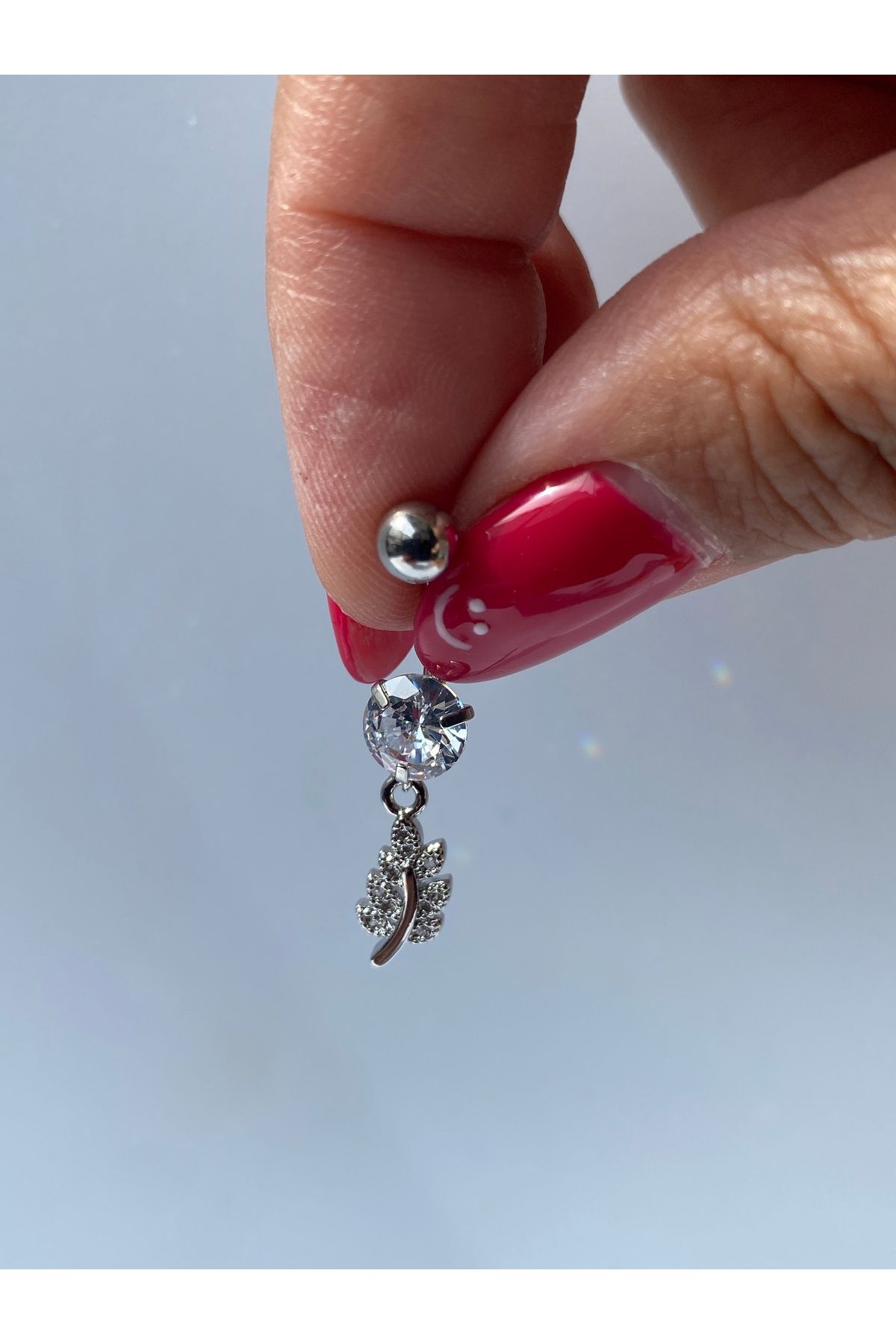 kurukafagift Göbek Çelik Piercing Yaprak Desenli Zirkon Taşlı