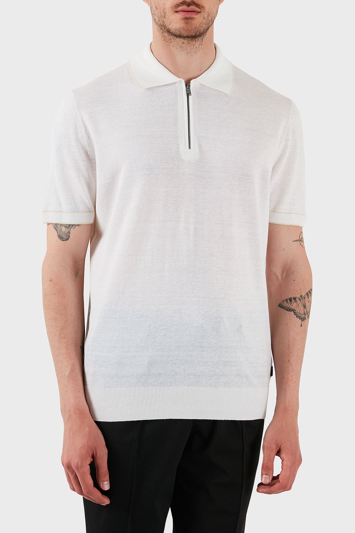 BOSS Keten Karışımlı Regular Fit Yarım Fermuarlı Polo Yaka T Shirt Erkek POLO YAKA T SHİRT 50537640