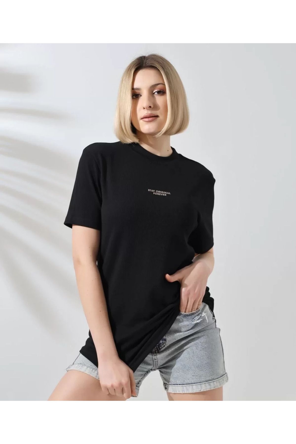 FantaziAtölyesi Unisex Bisiklet Yaka Baskılı Slim Fit T-Shirt - Siyah