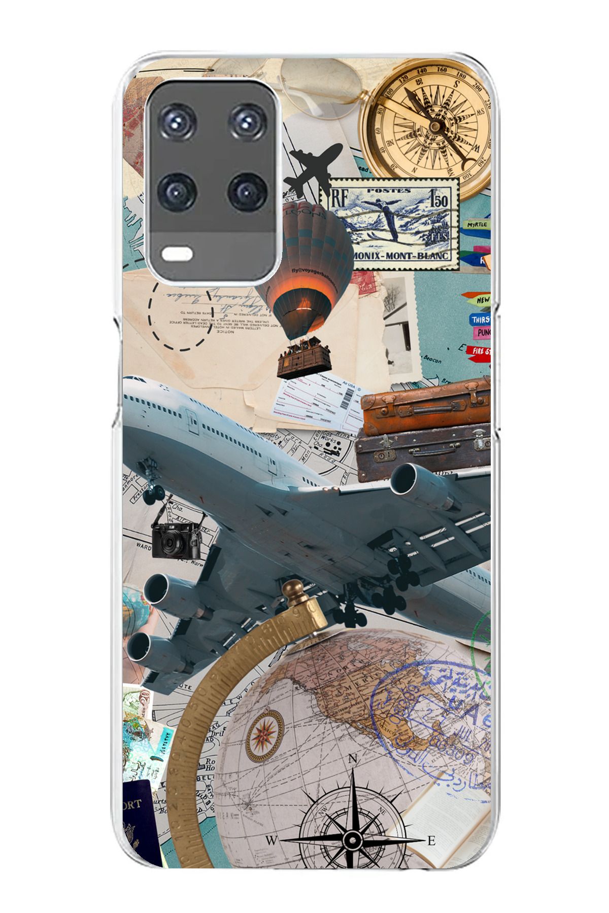 TechTree Oppo A54 Uyumlu Seyehat Retro Gazete Tasarımlı Şeffaf Silikon Kılıf