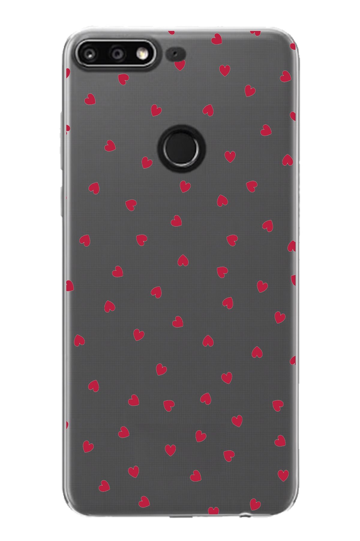 TechTree Huawei Y7 2018 - Honor 7C Uyumlu Kırmızı Kalpler Tasarımlı Şeffaf Silikon Kılıf