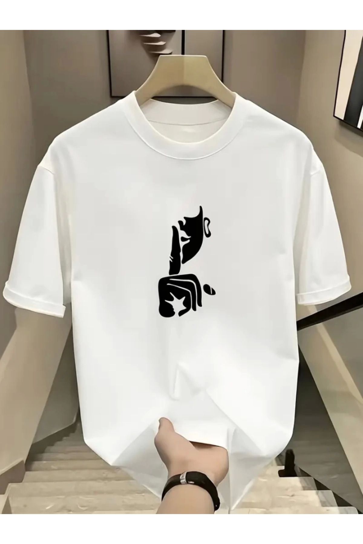 Meleners Rahat Bisiklet Yaka Tişört, Yaratıcı Karikatür Baskı - Yumuşak Polyester, Her Mevsim Giyilebilir- B