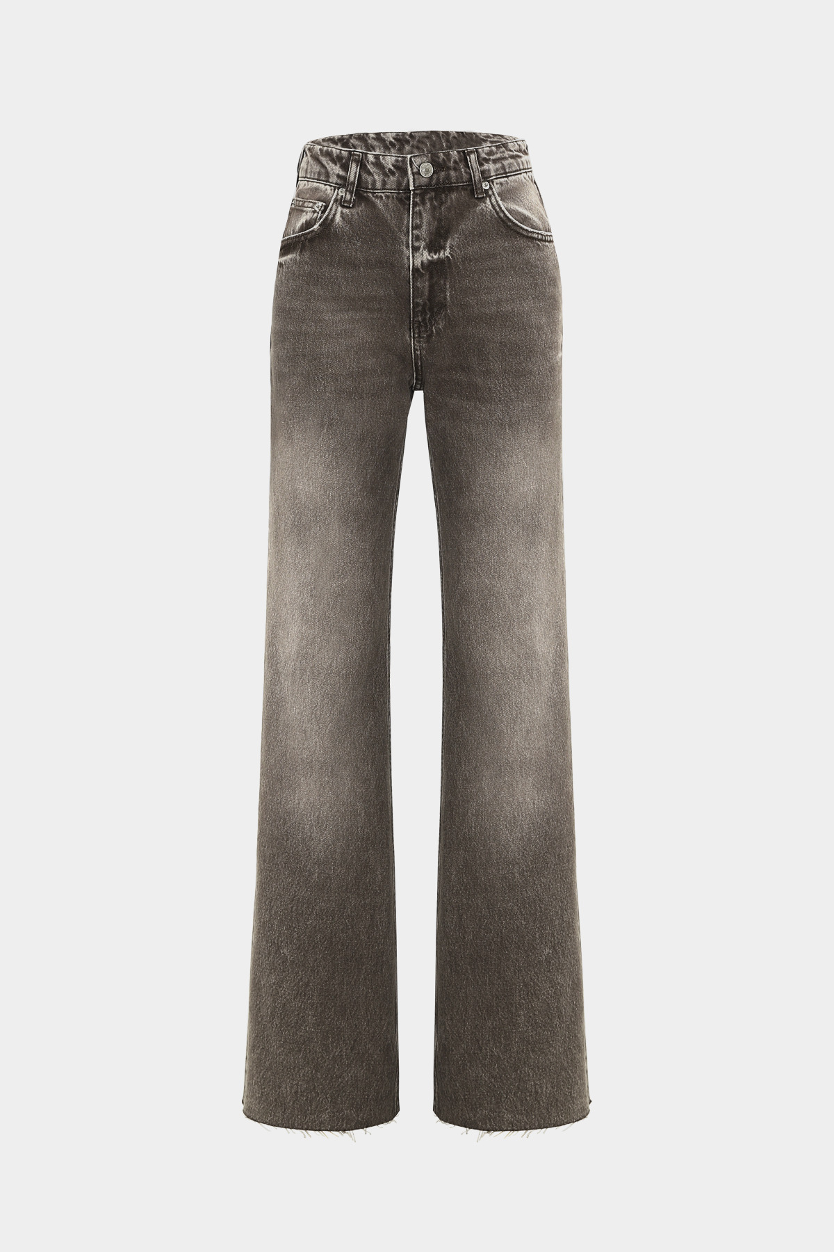 Açelya Okcu High Waist Wide Leg Kar Yıkama Geniş Paça Dikişsiz Jean