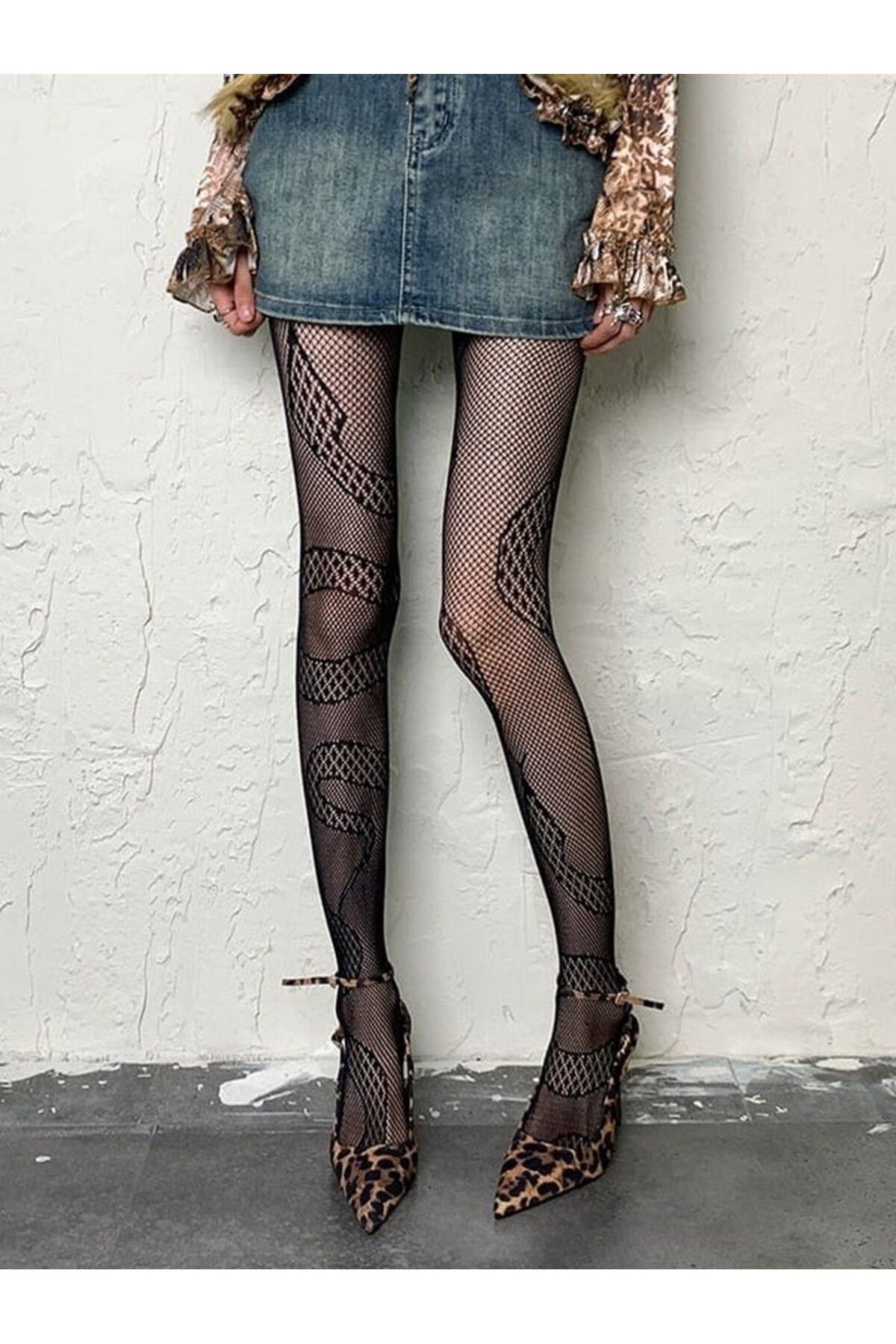 VEGAROKS Pantyhose Snake Yilan Desenli Kadın Külotlu Çorap