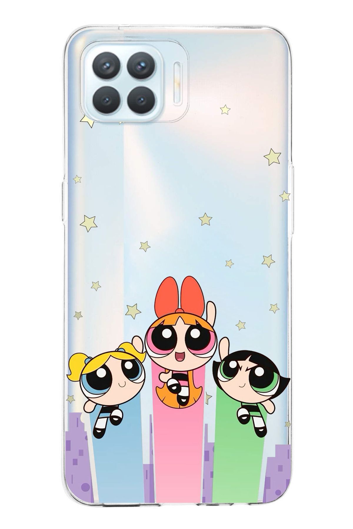 TechTree Oppo Reno 4 Lite Uyumlu Powerpuff Girls Tasarımlı Şeffaf Silikon Kılıf