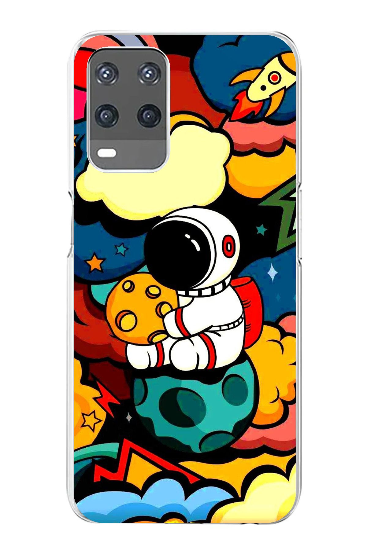 TechTree Oppo A54 Uyumlu Renkli Astronot Tasarımlı Şeffaf Silikon Kılıf