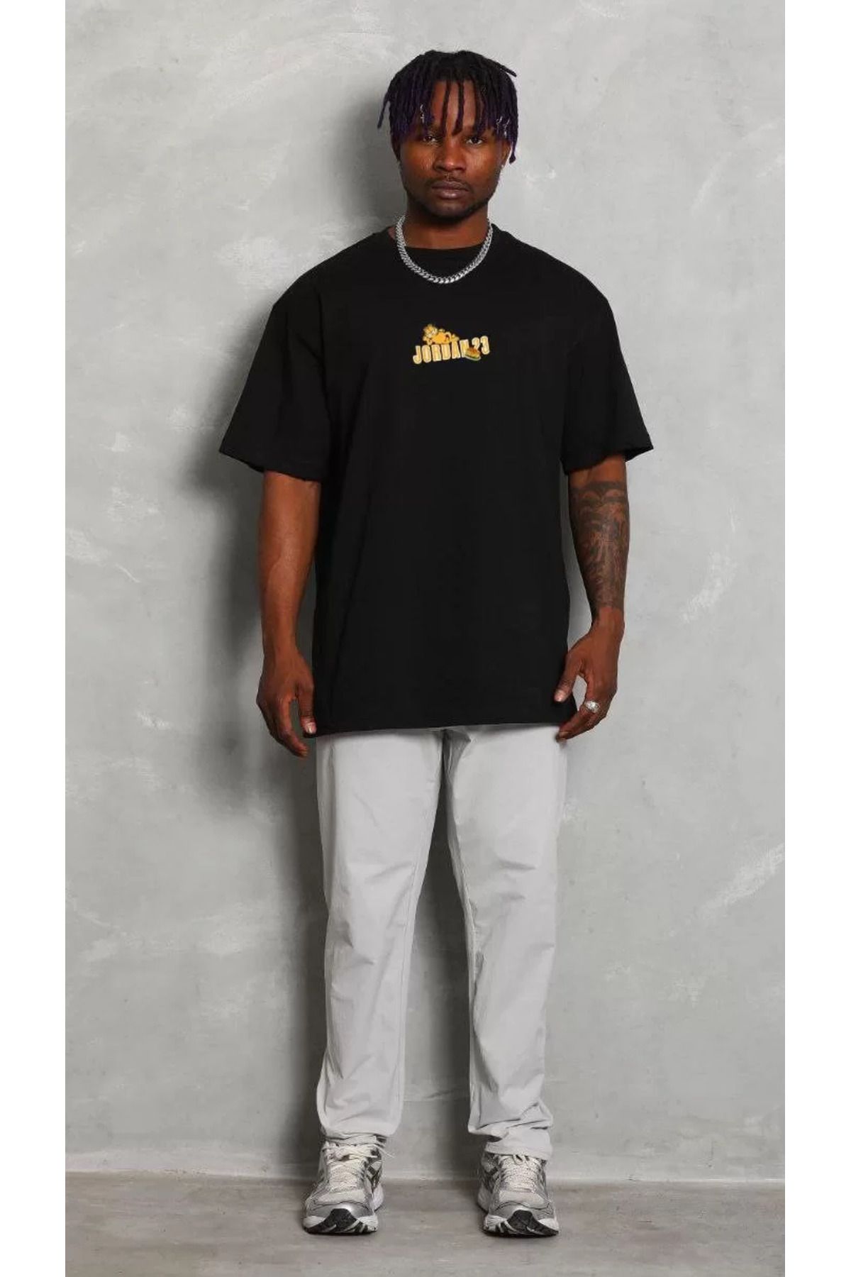 FantaziAtölyesi Unisex Bisiklet Yaka Baskılı Oversize T-Shirt - Siyah