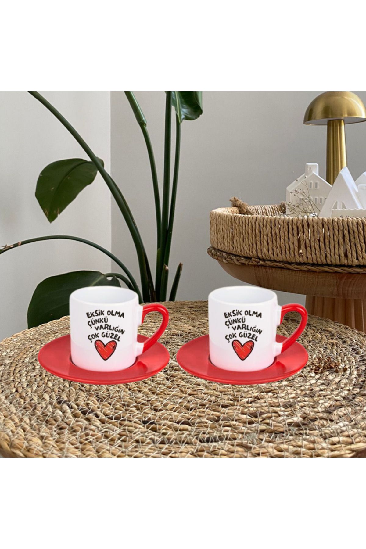 designard Kırmızı Kulp Porselen Türk Kahvesi Fincanı 2'li