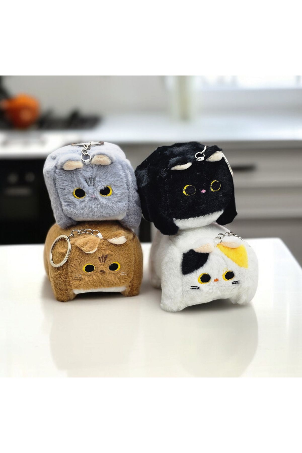 Meyra Accessories Kedi hayvan peluş anahtarlık sevimli kaliteli rengarenk renk seçenekli 1adet