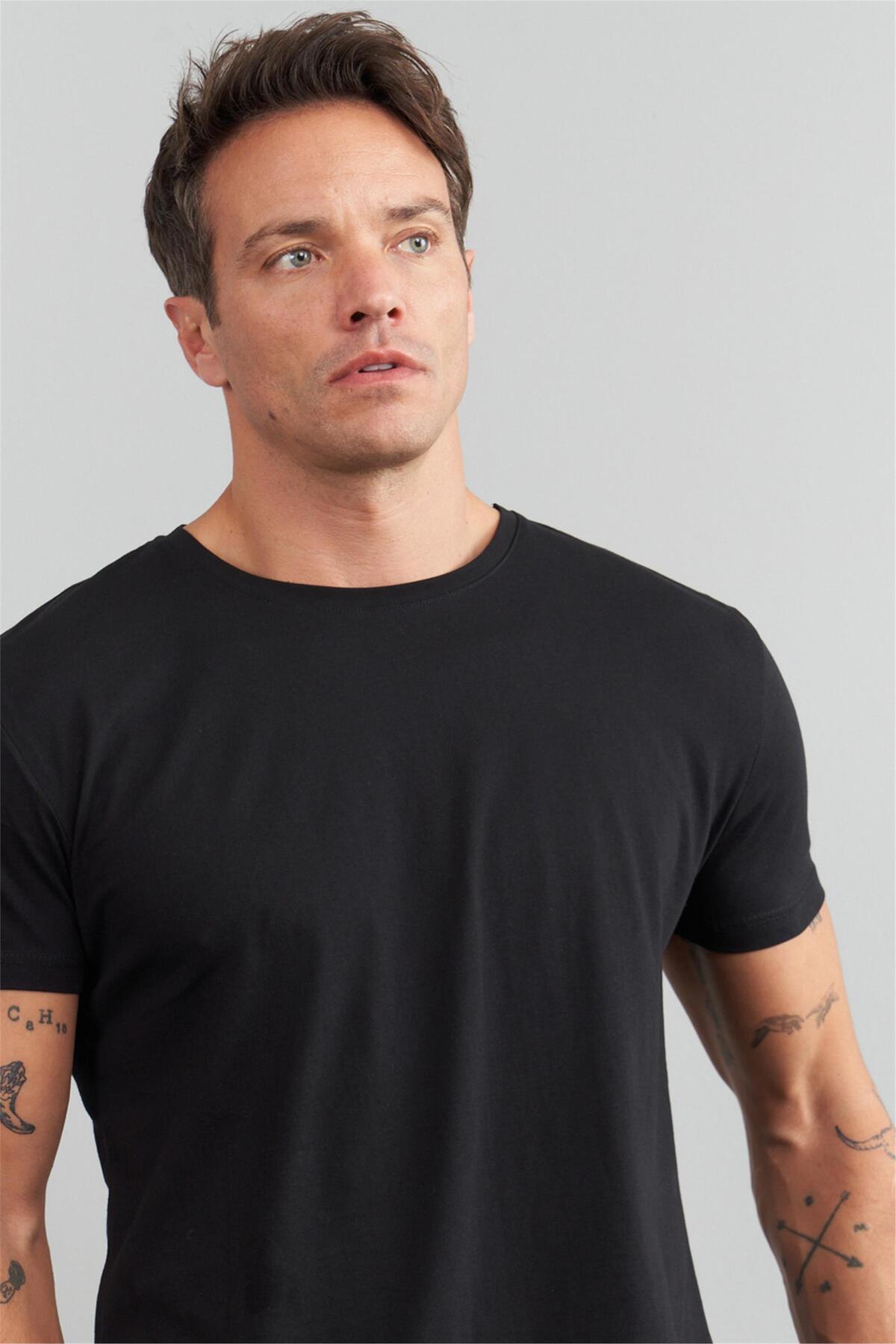 ヒット Mentality Çetinkaya 2772 Bisiklet Yaka Basic T-Shirt Siyah