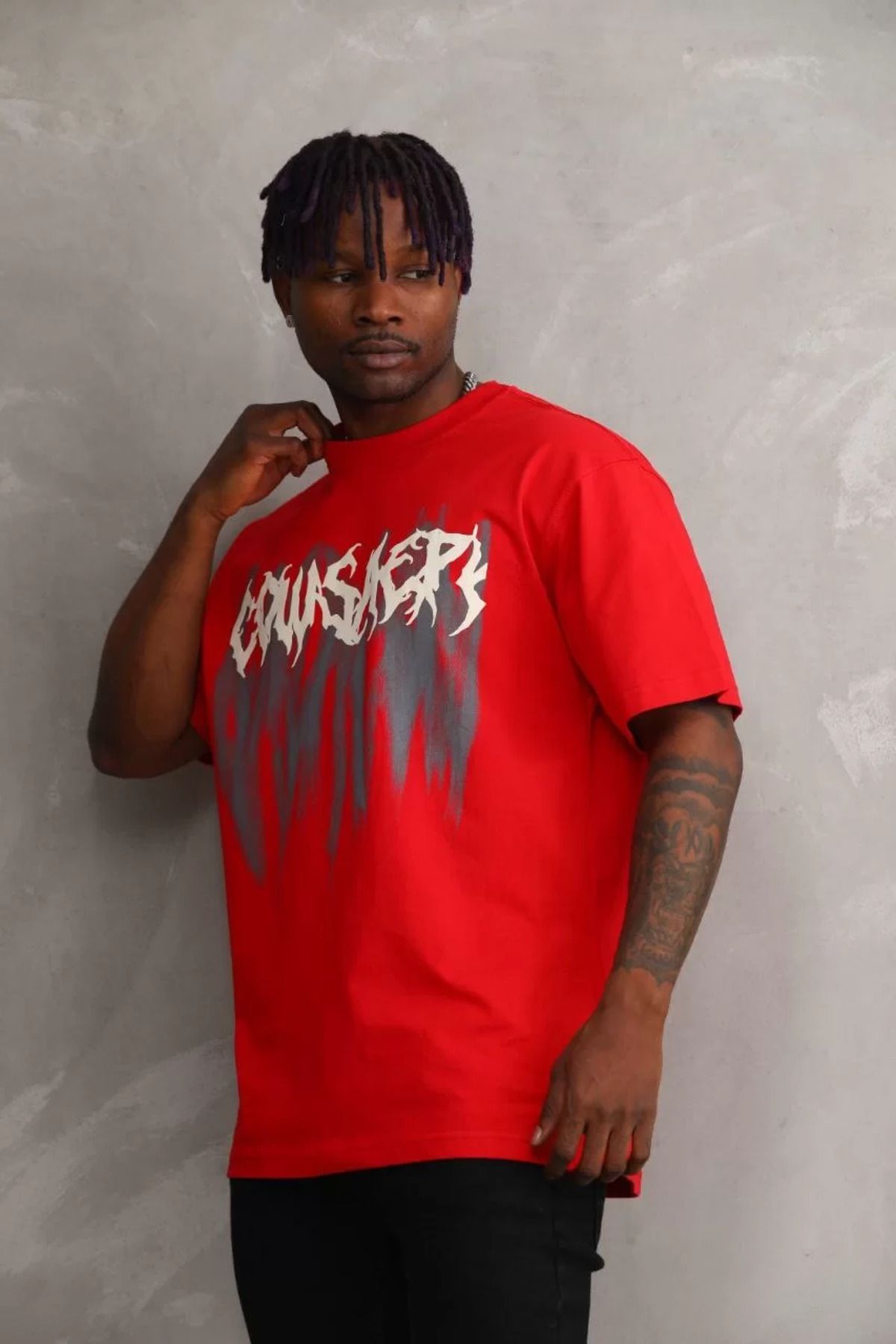FantaziAtölyesi Unisex Baskılı Oversize T-Shirt - Kırmızı