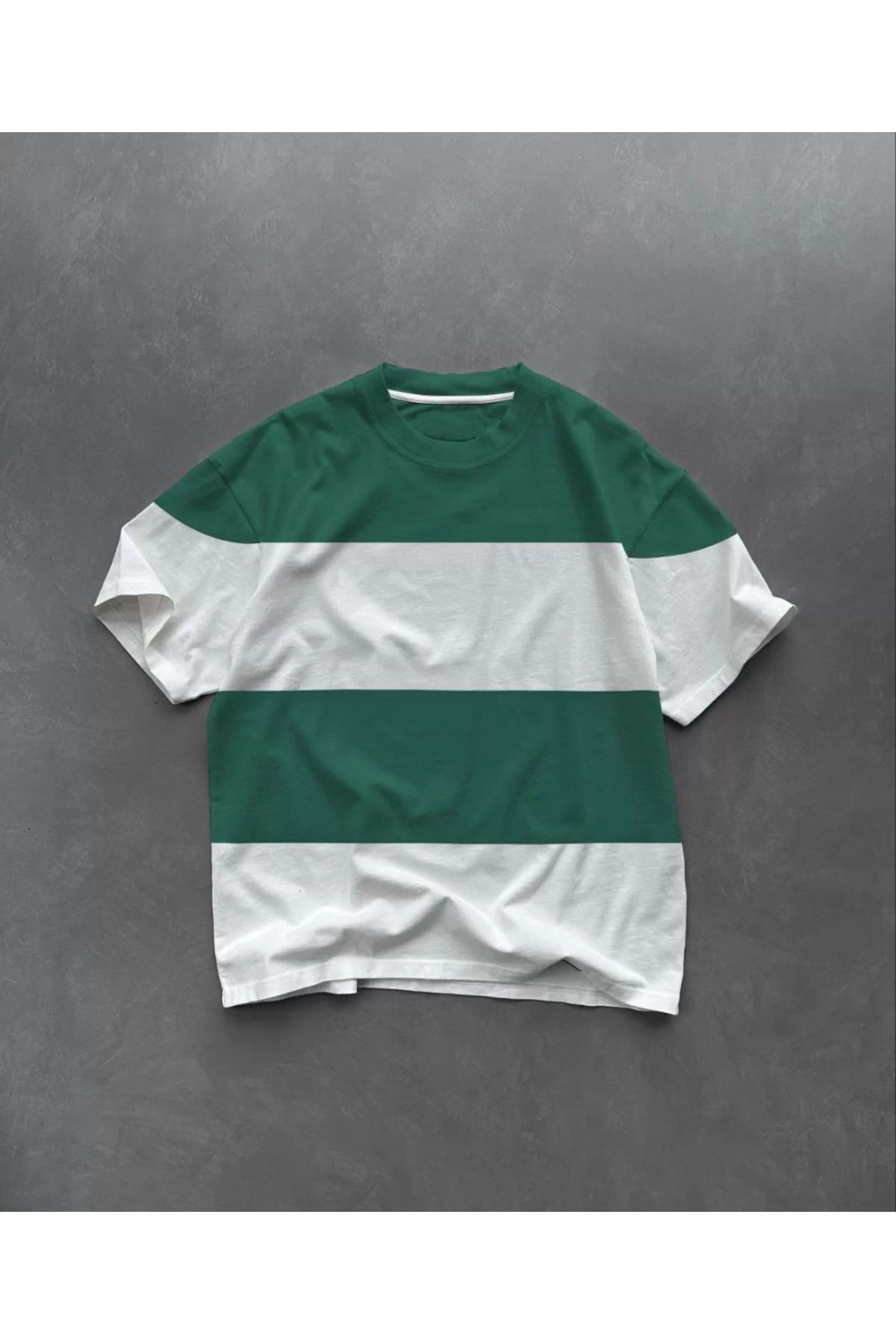 FantaziAtölyesi Unisex Bisiklet Yaka Parçalı T-Shirt - Yeşil