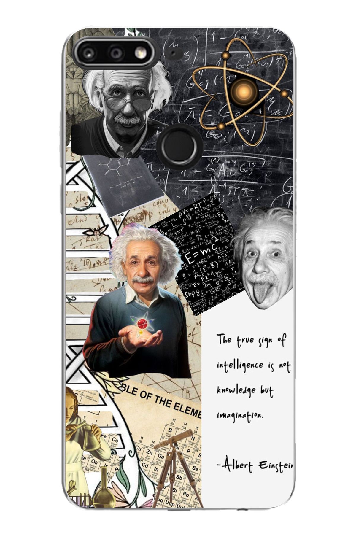 TechTree Huawei Y7 2018 - Honor 7C Uyumlu Albert Einstein Şeffaf Silikon Kılıf
