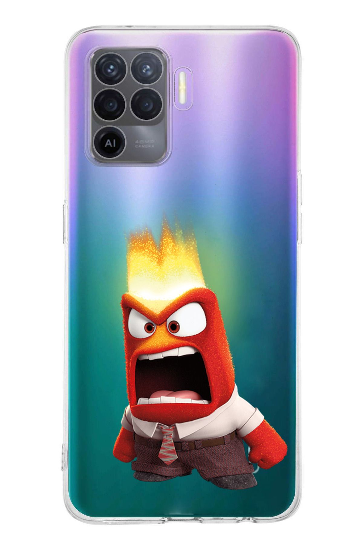 TechTree Oppo Reno 5 Lite Uyumlu Ters Yüz Kızgın Anger Tasarımlı Şeffaf Silikon Kılıf