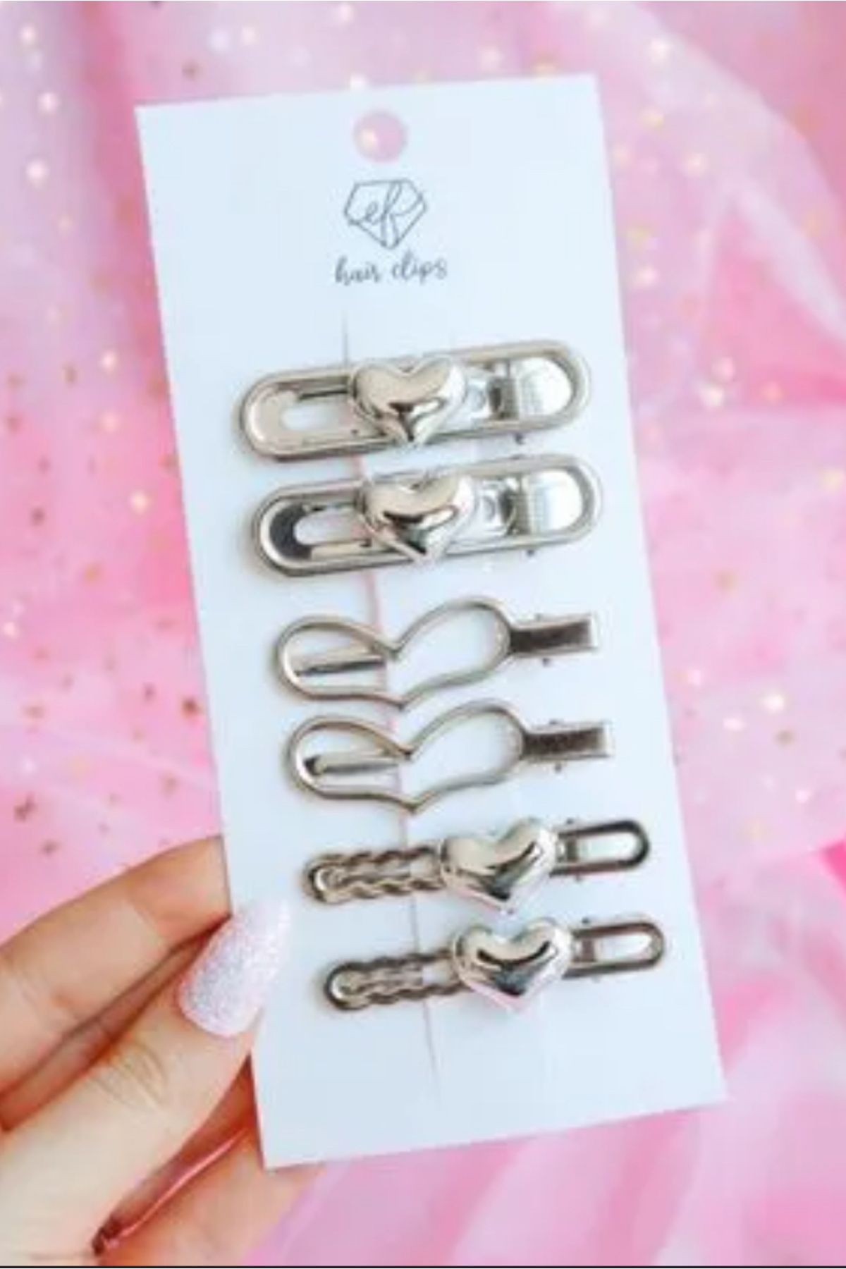 synshop Kawai Y2k Kpop Gotik Kore Lolita Yıldız Ribbon Kurdele Fiyonk Kalp Gümüş Renk Pens Toka Hediye
