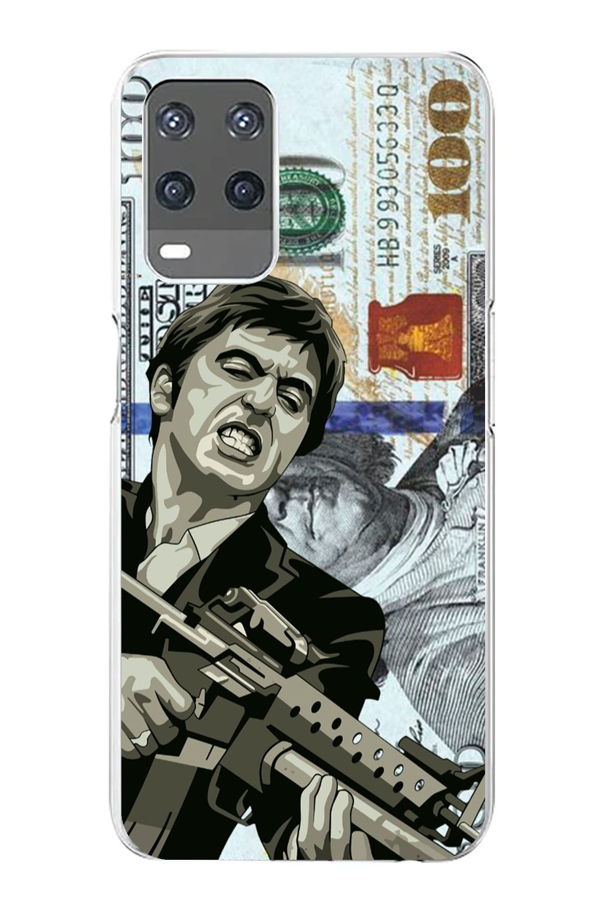 TechTree Oppo A54 Uyumlu Scarface Dolar Tasarımlı Şeffaf Silikon Kılıf
