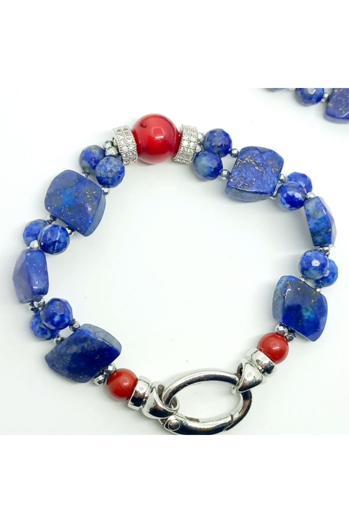 Sibelce 2276 Lapislazuli Mercan el yapımı çift sıra bileklik