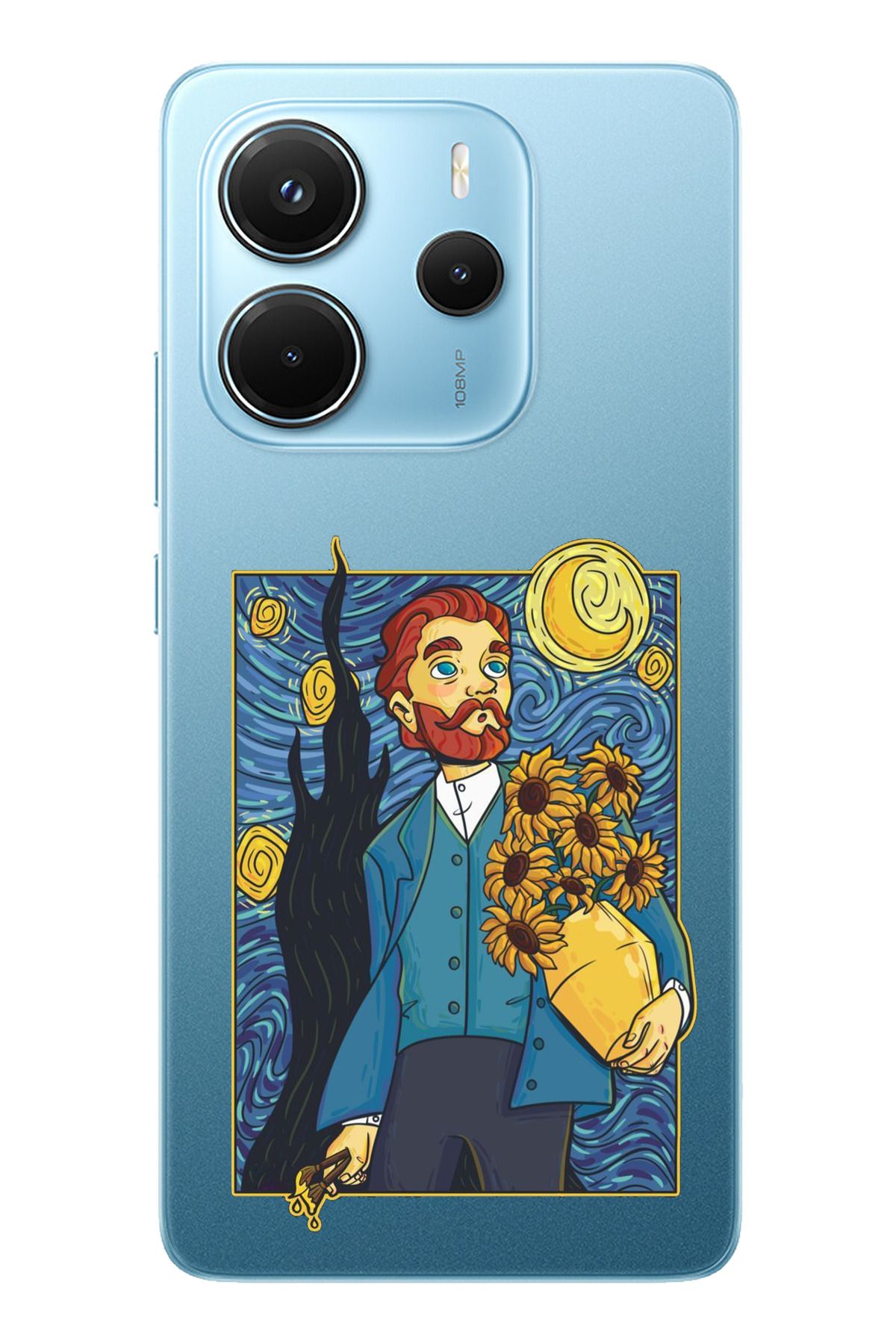 TechTree Redmi Note 14 4G Uyumlu Van Gogh Portre Tasarımlı Şeffaf Silikon Kılıf