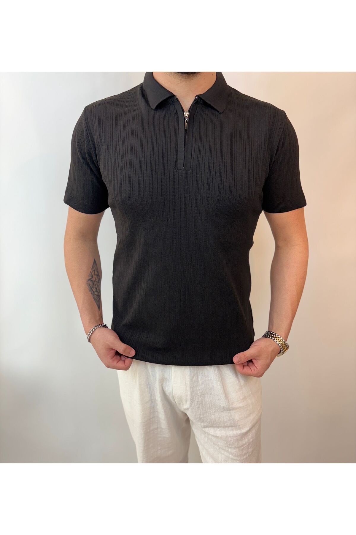 G&G WARDROBE FERMUAR DETAYLI POLO YAKA TRIKO