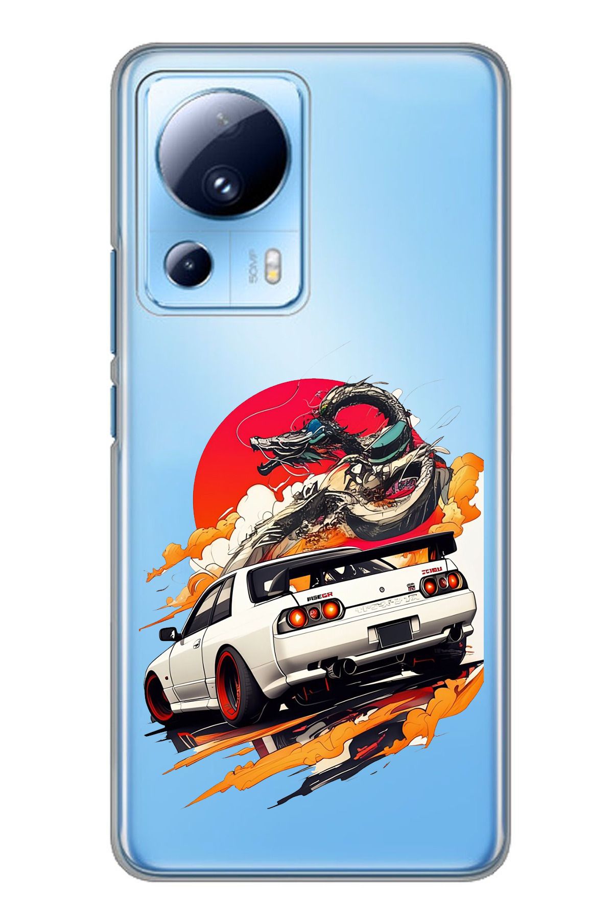 TechTree Xiaomi Mi 13 Lite Uyumlu GTR Güneş Ejderha Tasarımlı Şeffaf Silikon Kılıf