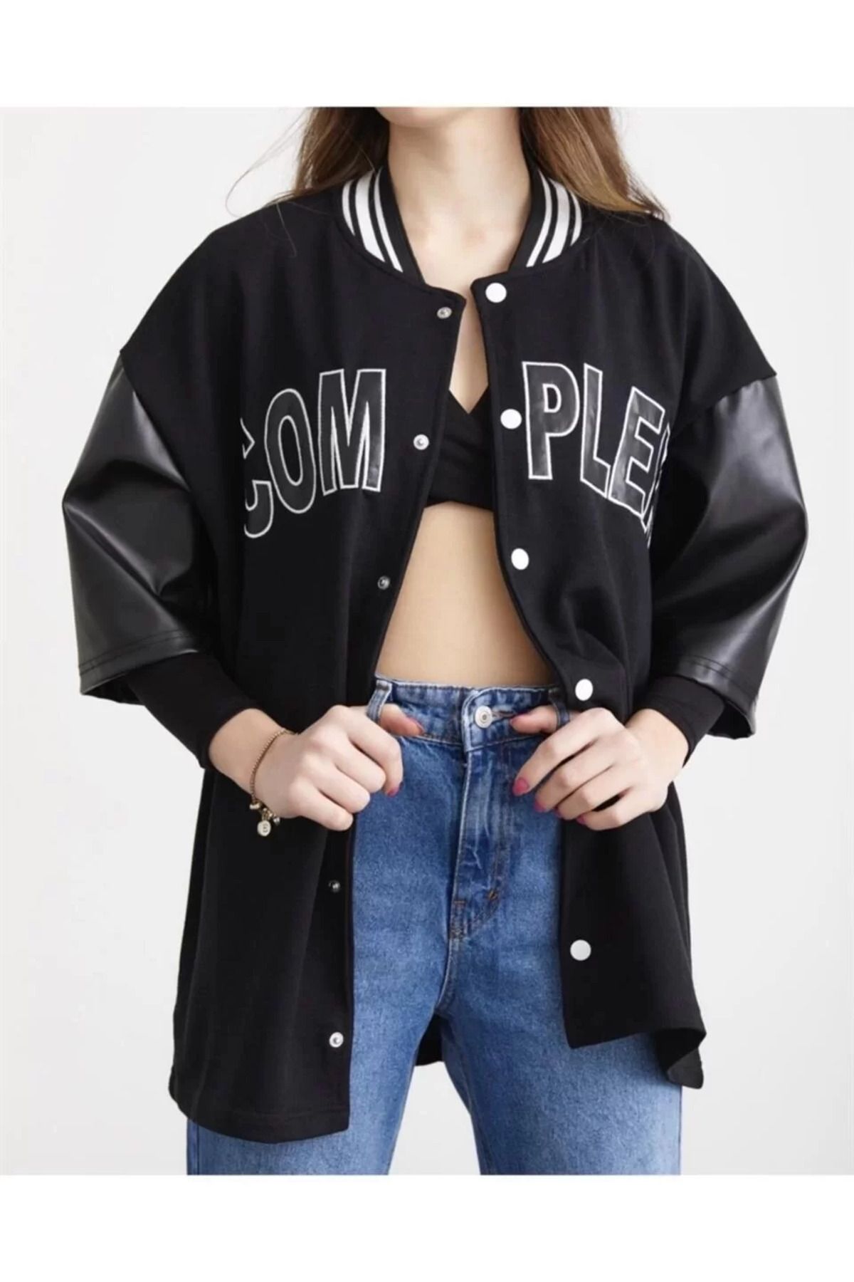FantaziAtölyesi Kadın Complex Kolej Oversize T-shirt - Siyah