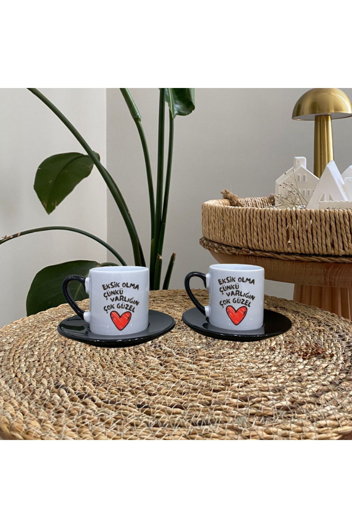 designard Kırmızı Kulp Porselen Türk Kahvesi Fincanı 2'li